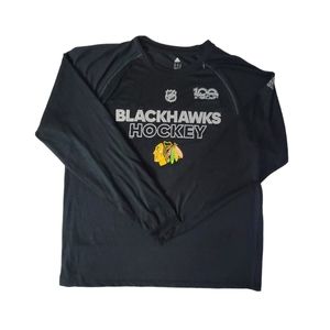 adidas Chicago Blackhawks NHL 100 Years Black Long Sleeve Shirt Men's Large